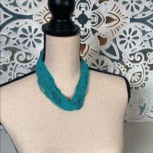 Aqua blue beaded knot necklace